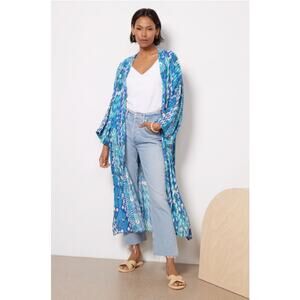 EVEREVE NWT Sienna Blue Teal Wrap Duster Kimono Swim Cover Up Top  // M/L